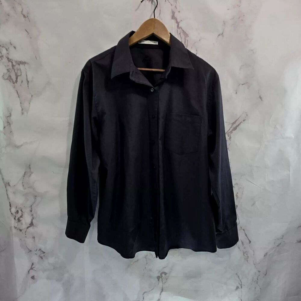 Foxcroft Shirt Womens 14 Large Black Button Up Long Sleeve Wrinkle Free Iron